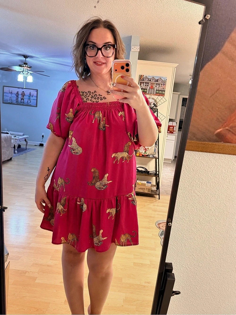 Pink Animal Print Mini Dress